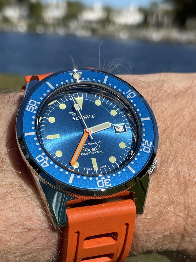 Squale 1521 ブルー×オレンジ ダイバーズウォッチ スクワーレ Squale 1521 Polished Swiss Made Automatic Dive Watch with